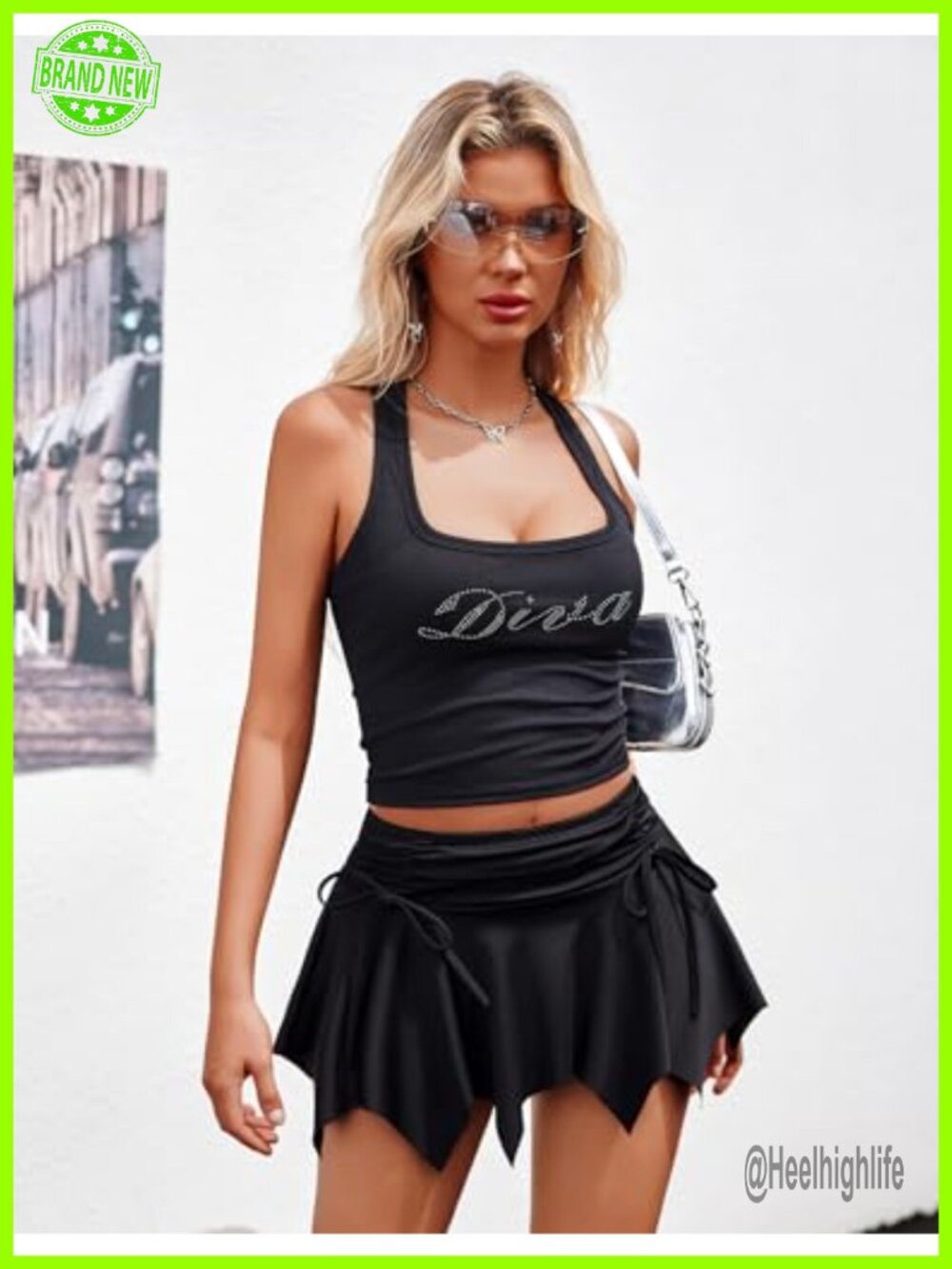 Mini Skirt Asymmetrical Ruched Drawstring Y2K Style - Picture 2 of 6